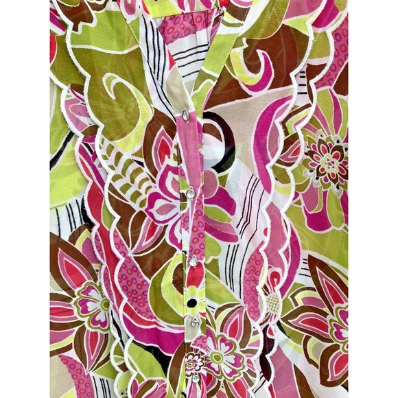 V Christina Women Sheer Long Sleeved Blouse Top Floral Rhinestone 70s size Large - Picture 2 of 10